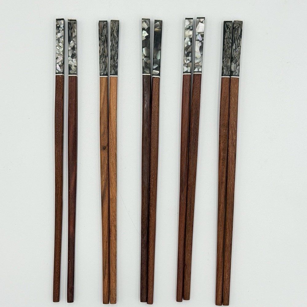 Japanese Style Iridescent Gray Faux‎ Abalone Chopsticks Set 5 Pairs Wood Resin C